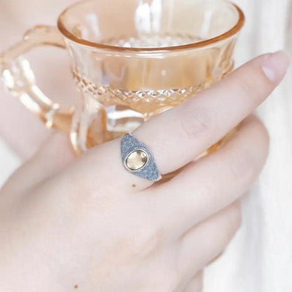 Lakshmi Citrine Silver Ring - Nepali Carved 925 Sterling - Prosperity Stone