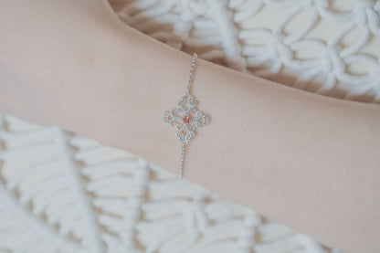 Antoinette Garnet Lace Bracelet - 925 Sterling Silver - Adjustable Chain