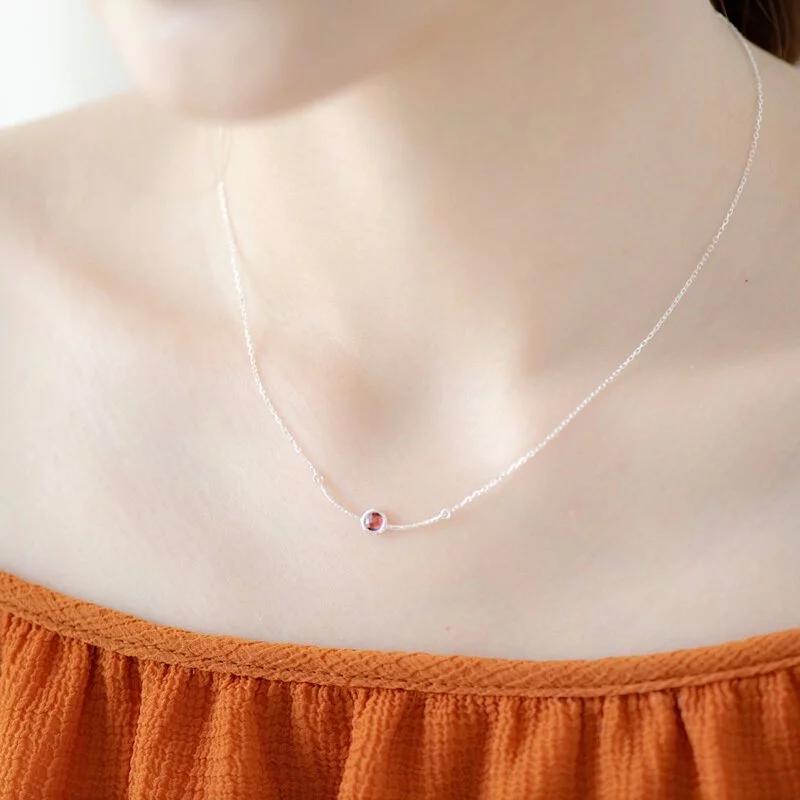 Felice Garnet Smile Necklace - 925 Sterling Silver - Adjustable Chain