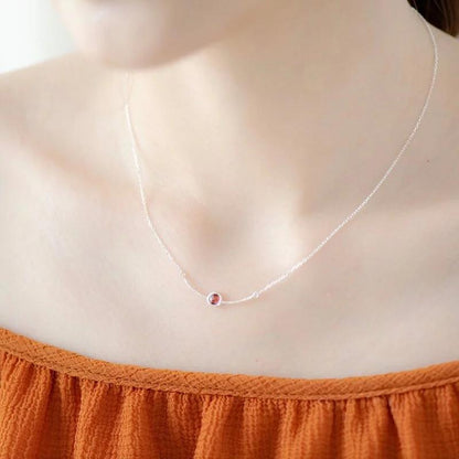Felice Garnet Smile Necklace - 925 Sterling Silver - Adjustable Chain