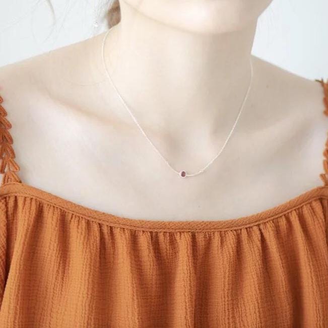 Felice Garnet Smile Necklace - 925 Sterling Silver - Adjustable Chain