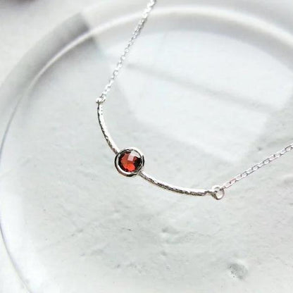 Felice Garnet Smile Necklace - 925 Sterling Silver - Adjustable Chain