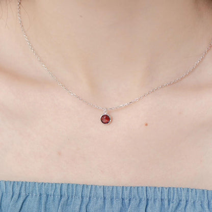 Janus Double-Faceted Garnet Pendant - 925 Sterling Silver - Adjustable Chain