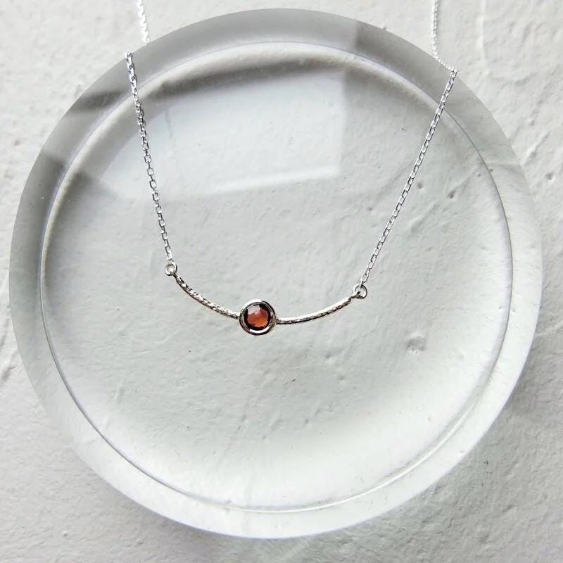 Felice Garnet Smile Necklace - 925 Sterling Silver - Adjustable Chain