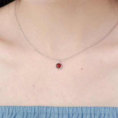 Janus Double-Faceted Garnet Pendant - 925 Sterling Silver - Adjustable Chain