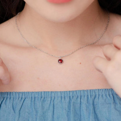 Janus Double-Faceted Garnet Pendant - 925 Sterling Silver - Adjustable Chain
